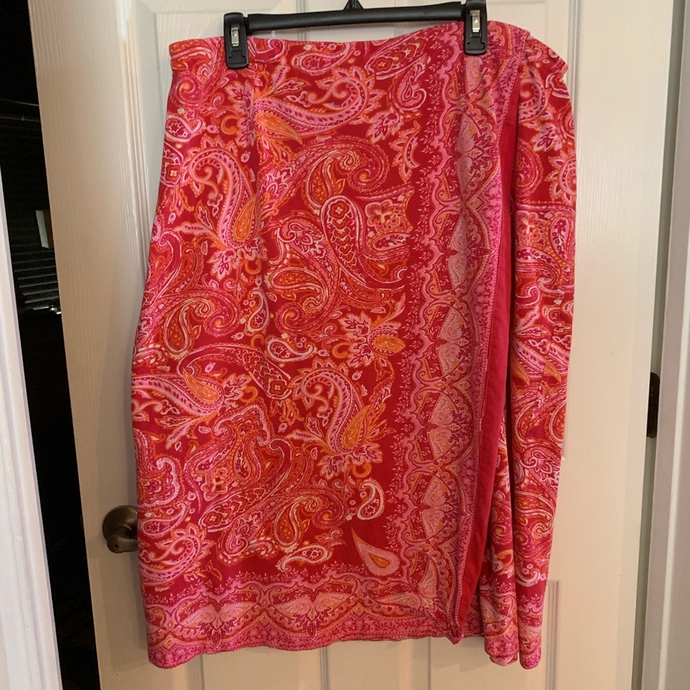 Coldwater Creek Pink Paisley Faux Wrap Skirt - EUC